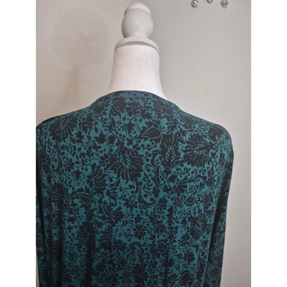 J Jill Green Deco Scroll Shirt Dress Size Large Pleated Button Front Stretch - Picture 5 of 8